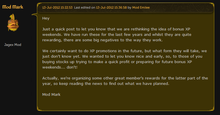 Jagex Rethinking RuneScape Bonus Experience&nbsp;Weekends